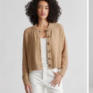 Quince Women's 100% Organic Cotton Cropped Cardigan Camel M